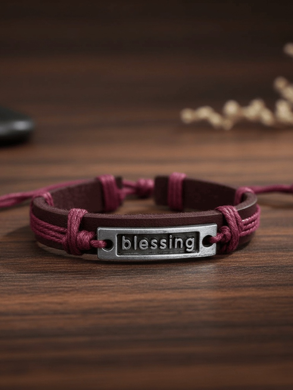 Leather‎ Adjustable Blessing Brown Red Bracelet Unisex Adult